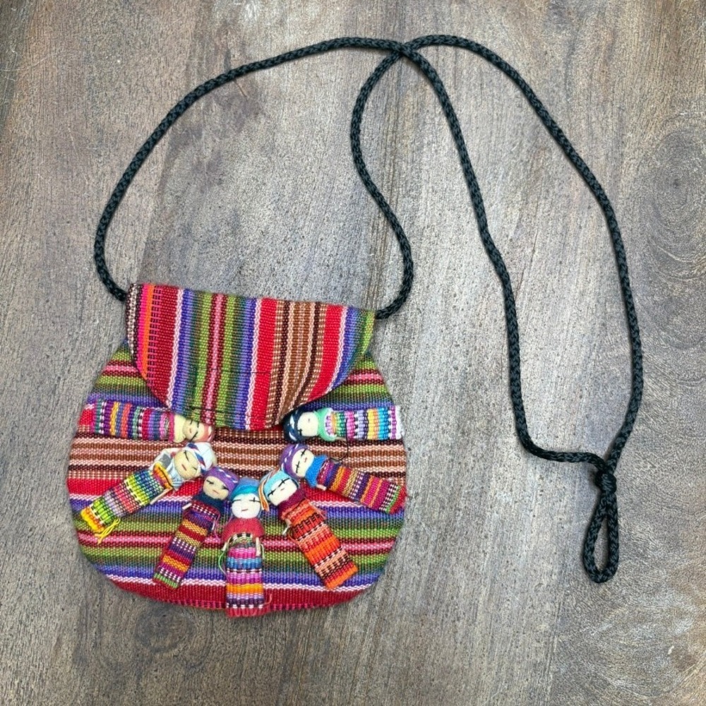 Vintage Guatemalan Worry Doll Purse Colorful Woven Bohemian Folk Mini Crossbody - Picture 2 of 10